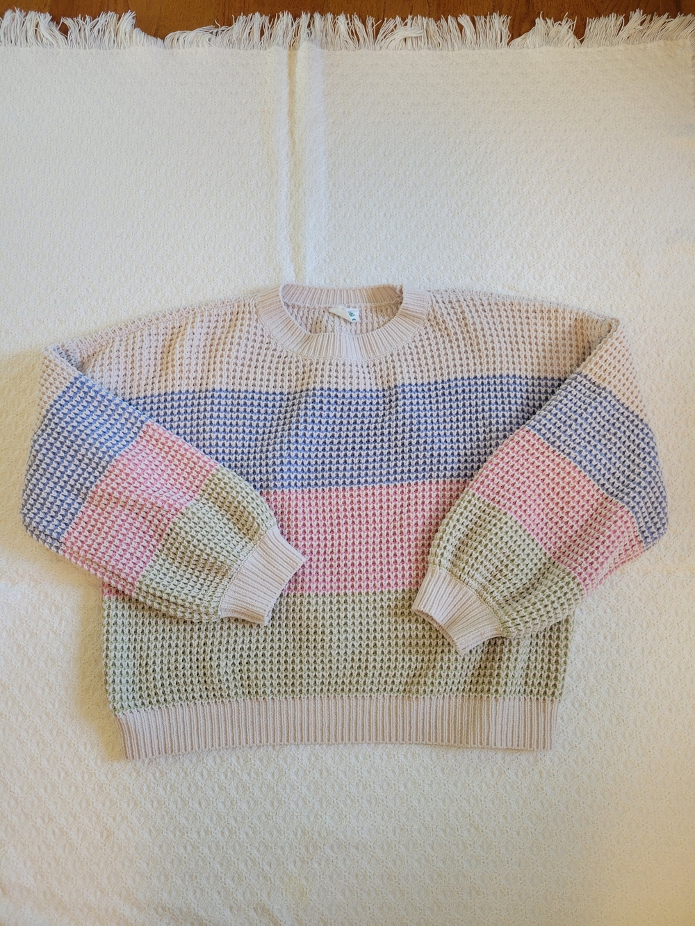 Pastel Waffle-Knit Crewneck Sweater